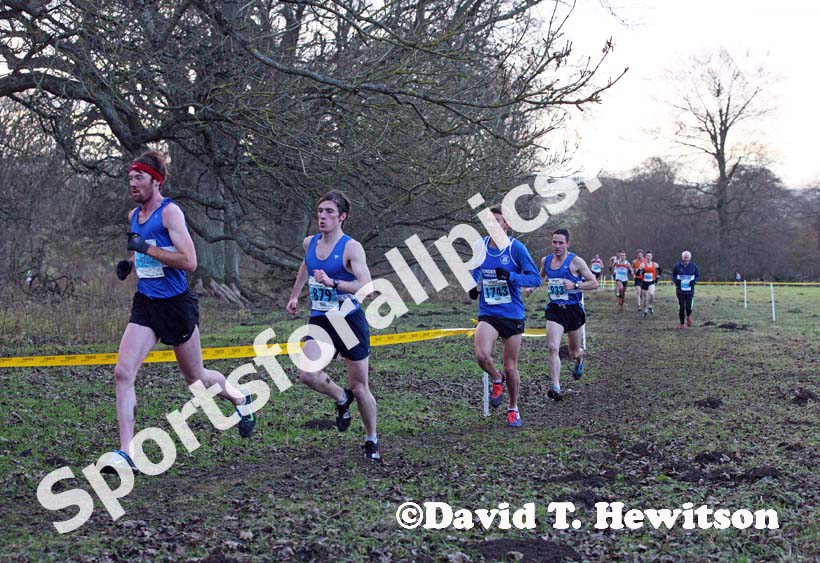 Fast pack leaders Richard Morrell, Ross Floyd (both Morpeth) and Oliver james (Sunderland Harriers) senior mens NEHL, Wallington Hall. Photo: David T. Hewitson/Sports for All Pics